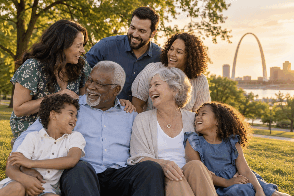 Illustrative example of a joyful multigenerational family portrait
